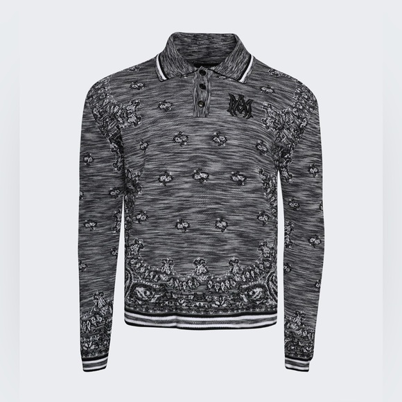 AMIRI Cashmere SPACE DYE BANDANA LONG SLEEVE POLO size Mediumm - Picture 1 of 9